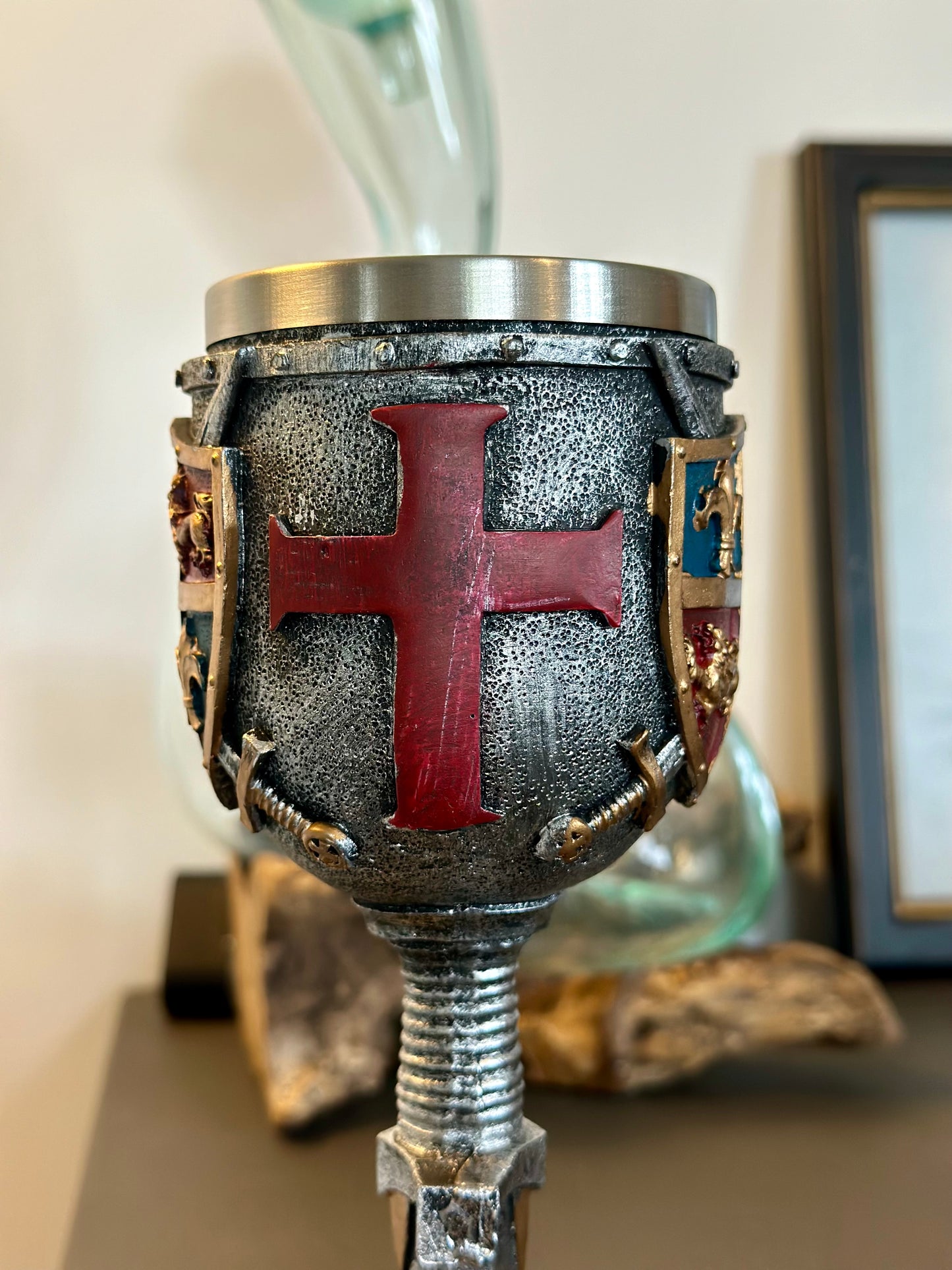 Coat Of Arms & Sword Medieval Goblet Glass Cup