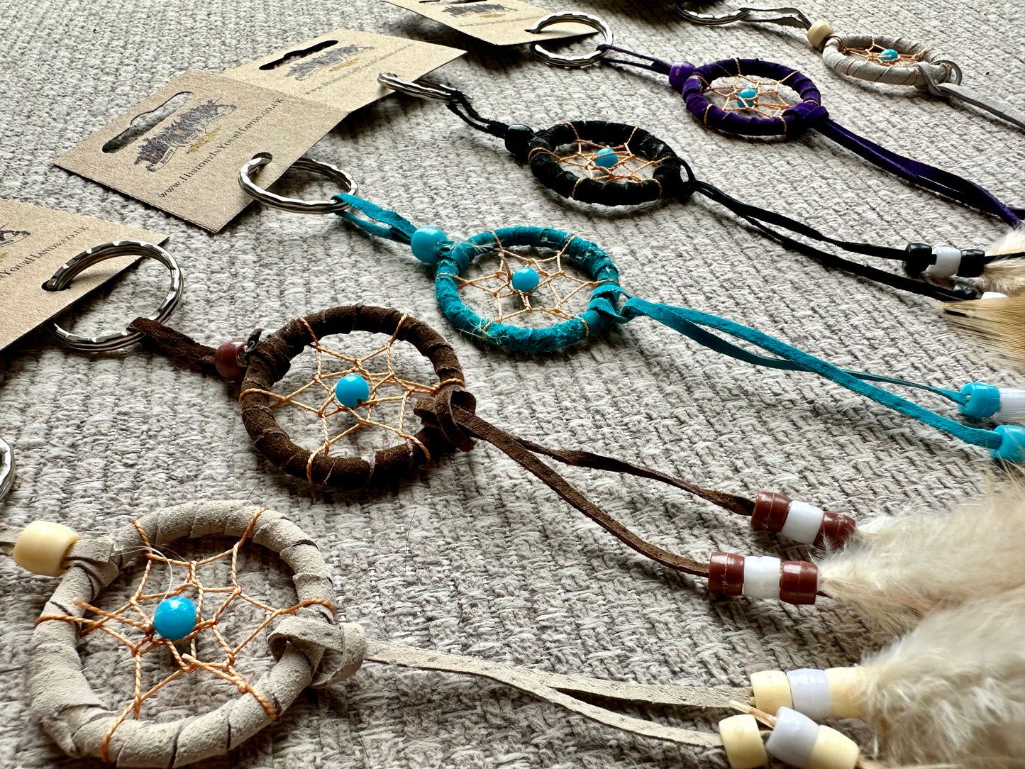 Mini Feather Dreamcatcher Keyring with Beads VARIOUS COLOURS
