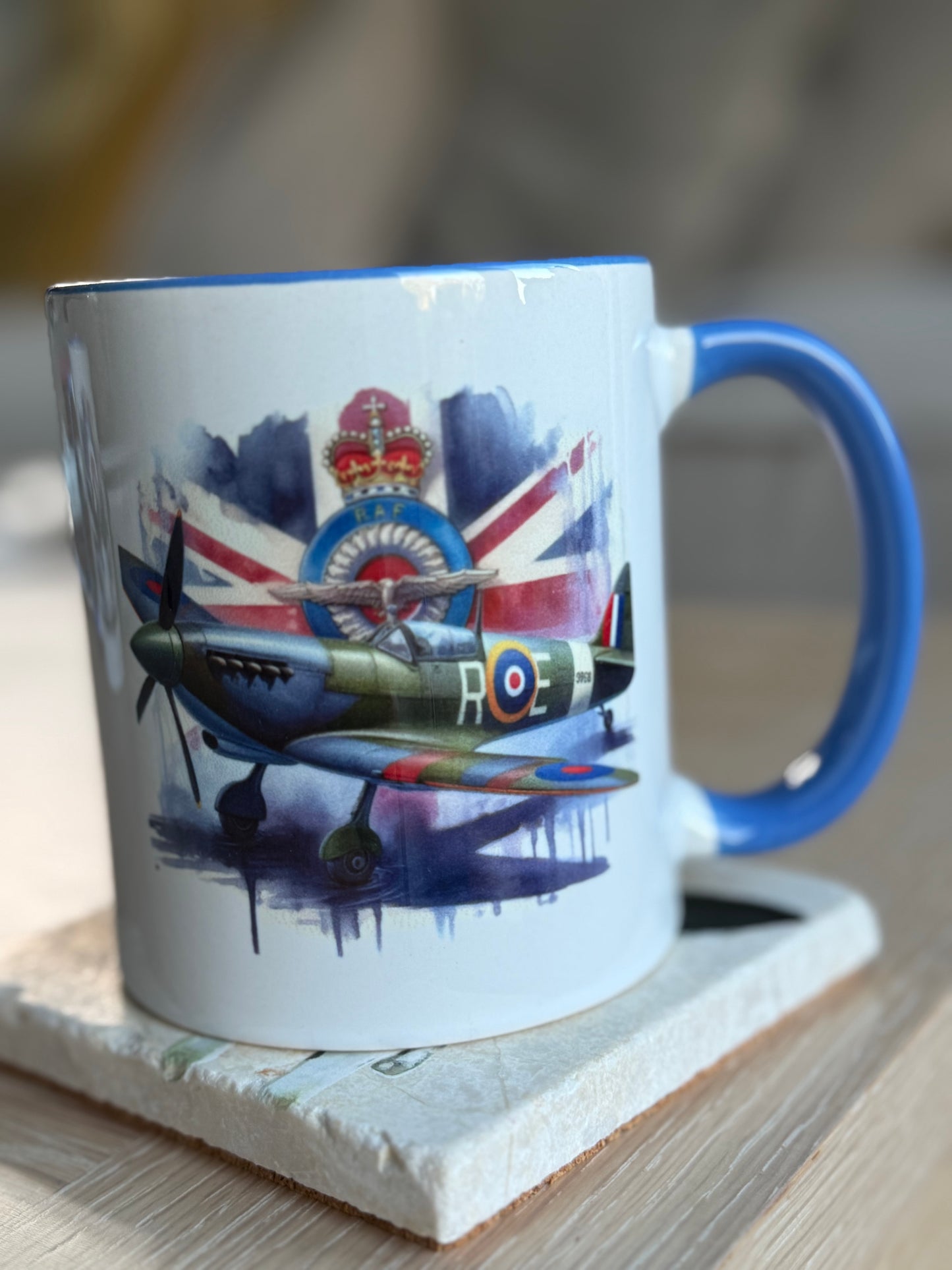 WW2 RAF Spitfire On Union Jack Digital Art Mug