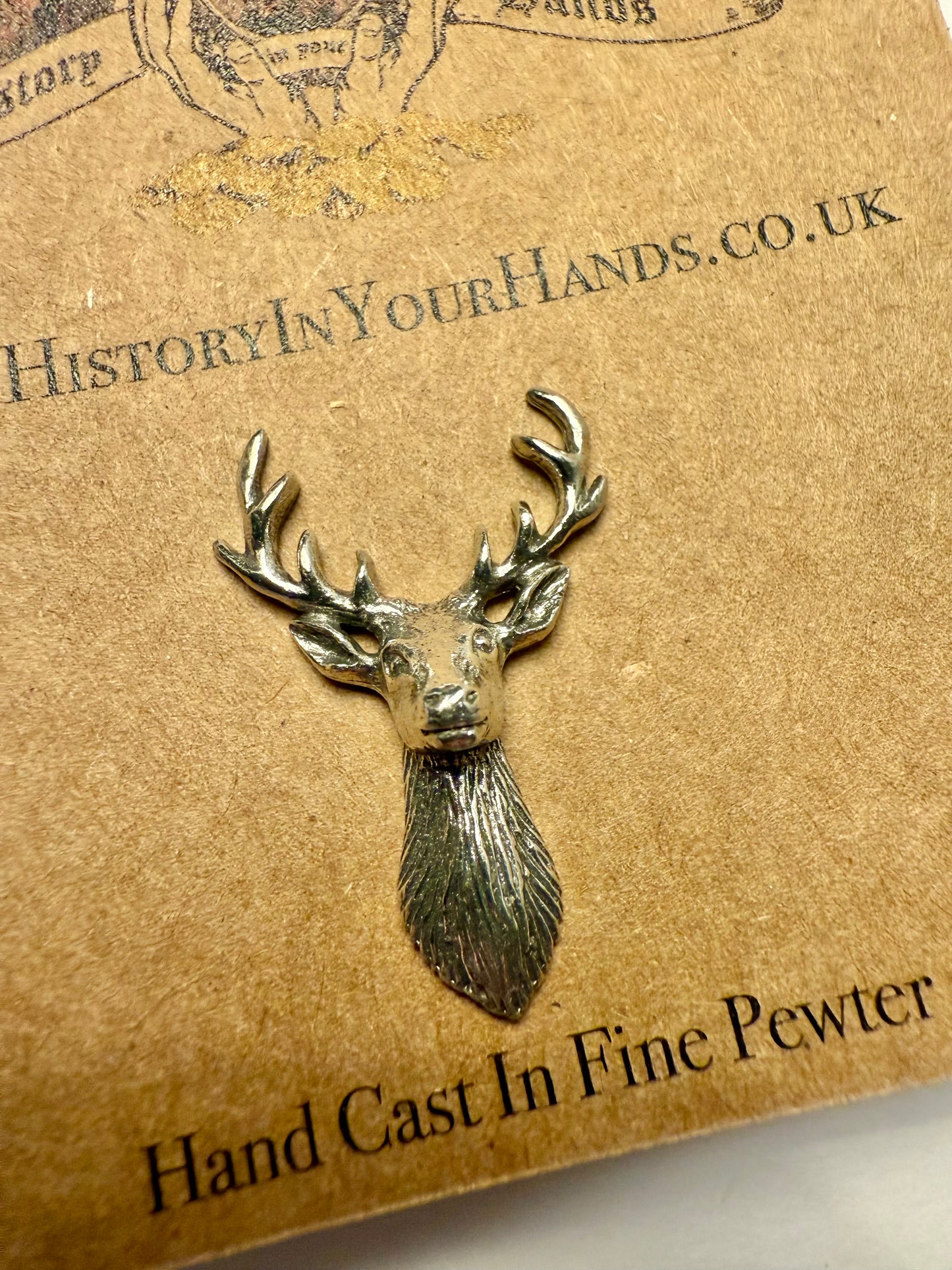 Stag Head Silver Pewter Pin Badge