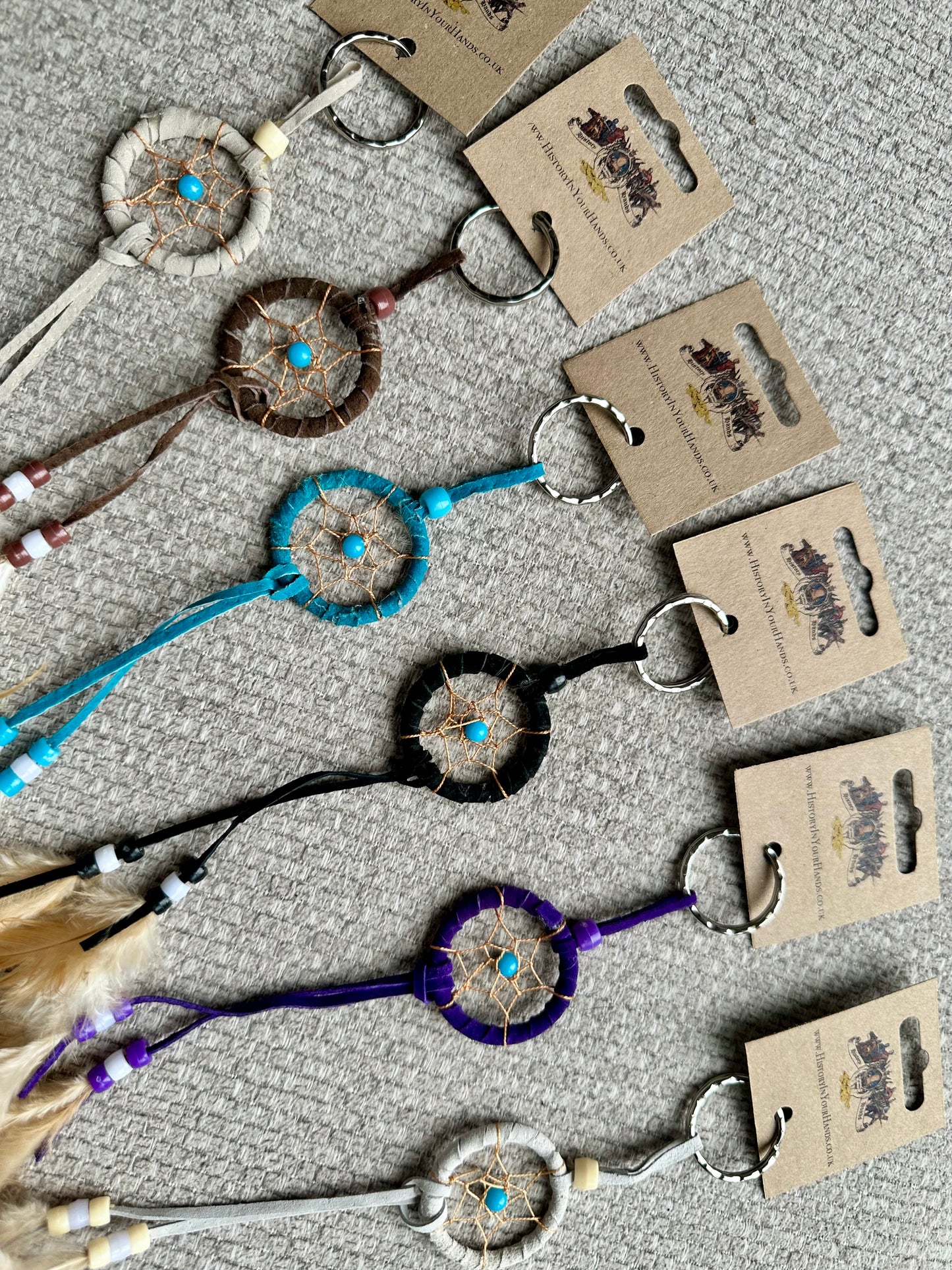 Mini Feather Dreamcatcher Keyring with Beads VARIOUS COLOURS