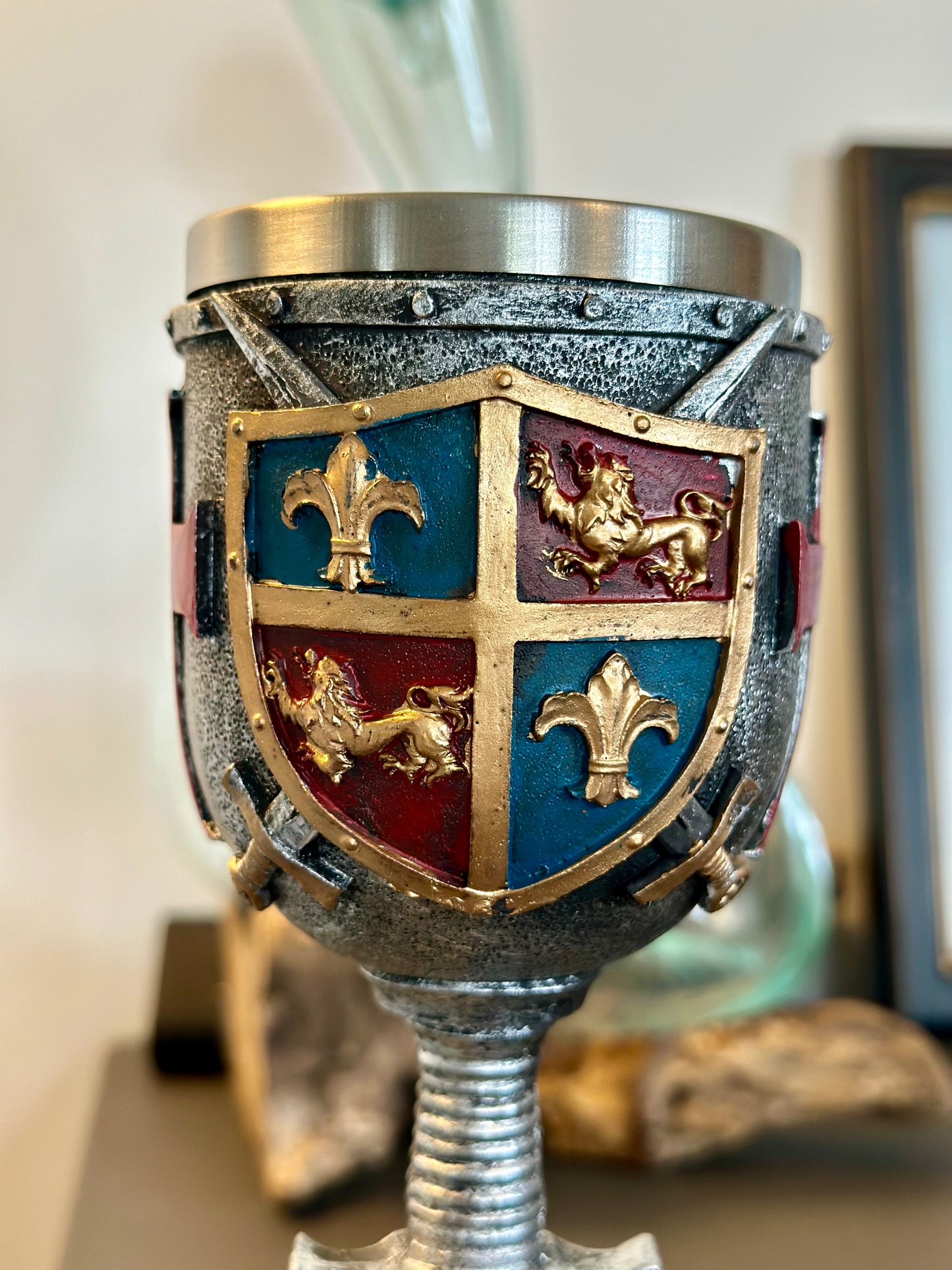 Coat Of Arms & Sword Medieval Goblet Glass Cup
