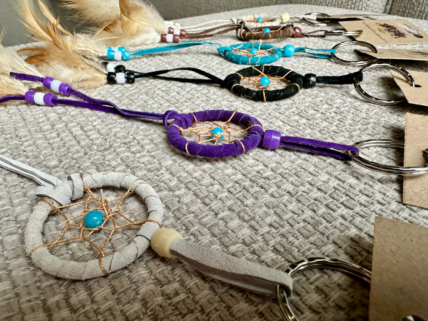 Mini Feather Dreamcatcher Keyring with Beads VARIOUS COLOURS