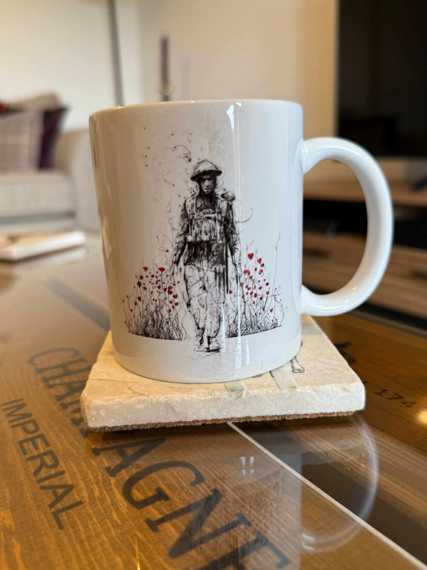 WW1 British Soldier In Poppy Field World War 1 Art Ceramic Mug