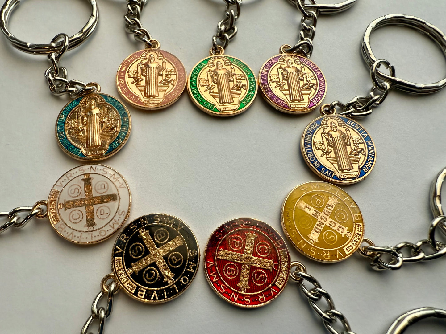 St Benedict Pendant Keyring Double Sided Medal Medallion *Various Colours*