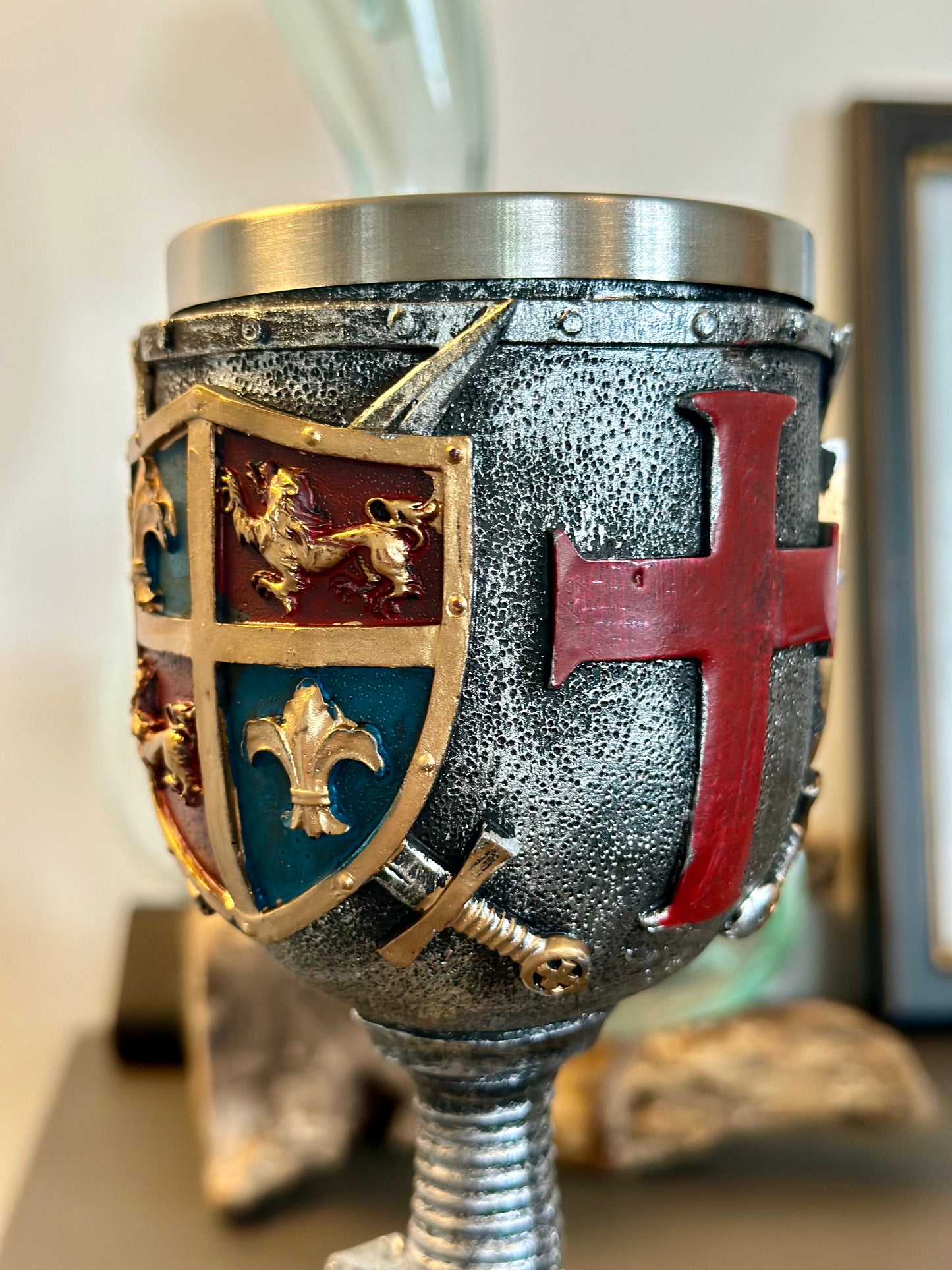 Coat Of Arms & Sword Medieval Goblet Glass Cup
