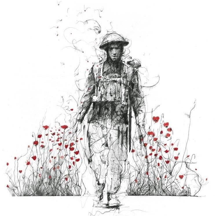 WW1 British Soldier In Poppy Field World War 1 Art Ceramic Mug
