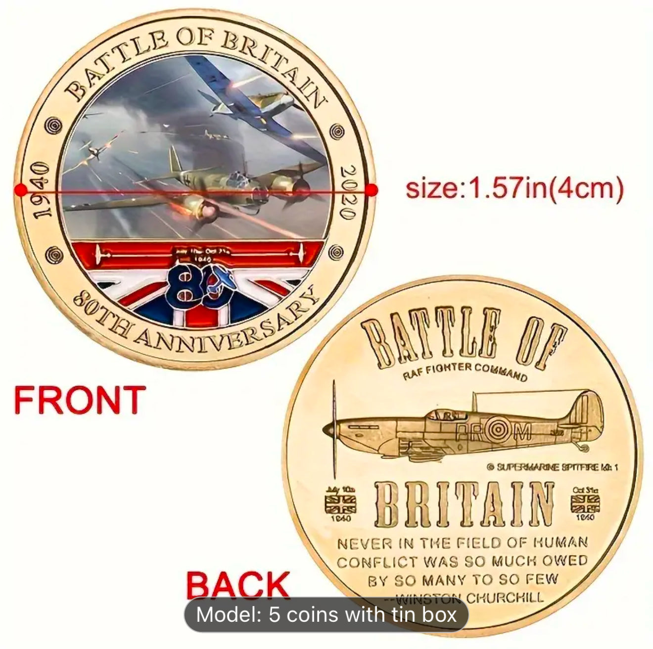 Battle Of Britain 80th Anniversary 5 Spitfire & Lancaster Battle Coin Set In Bag