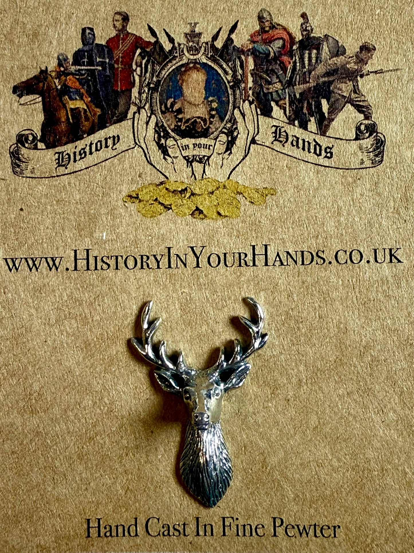 Stag Head Silver Pewter Pin Badge