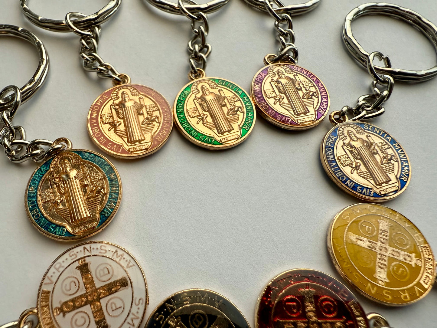 St Benedict Pendant Keyring Double Sided Medal Medallion *Various Colours*