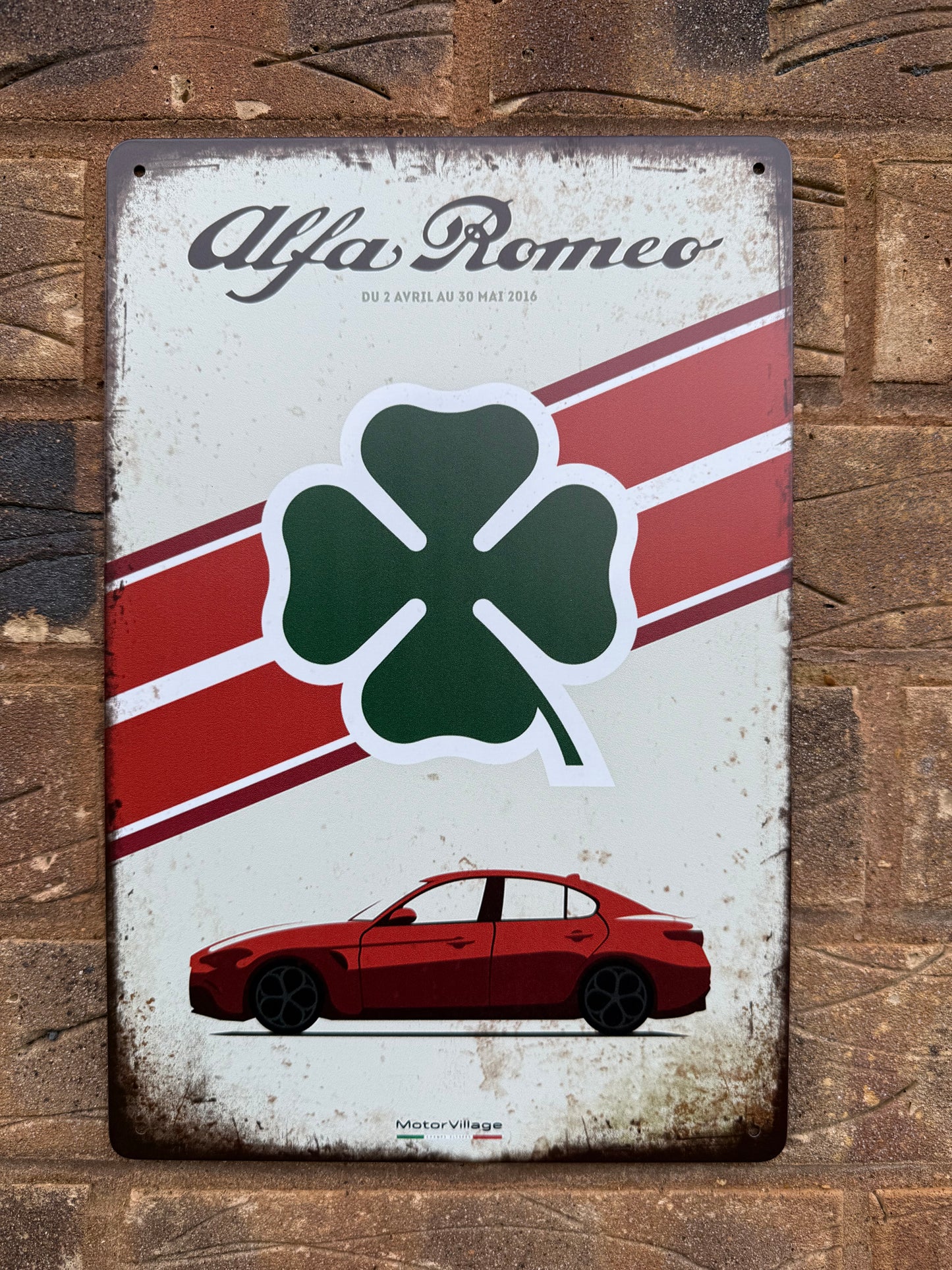 Alfa Romeo Cloverleaf Wall Plaque Vintage Retro Man Cave Shed Garage Rusty Sign Size LARGE 20x30cm