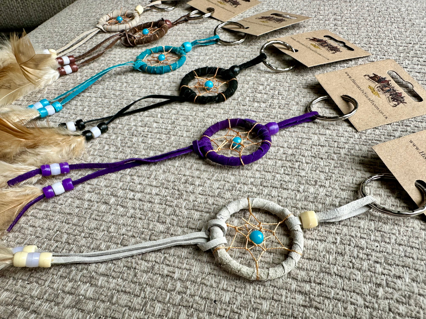 Mini Feather Dreamcatcher Keyring with Beads VARIOUS COLOURS