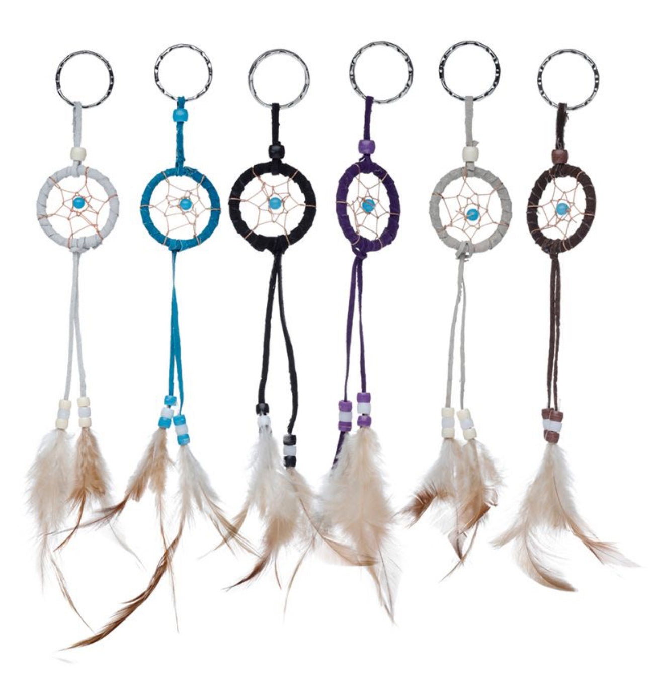 Mini Feather Dreamcatcher Keyring with Beads VARIOUS COLOURS