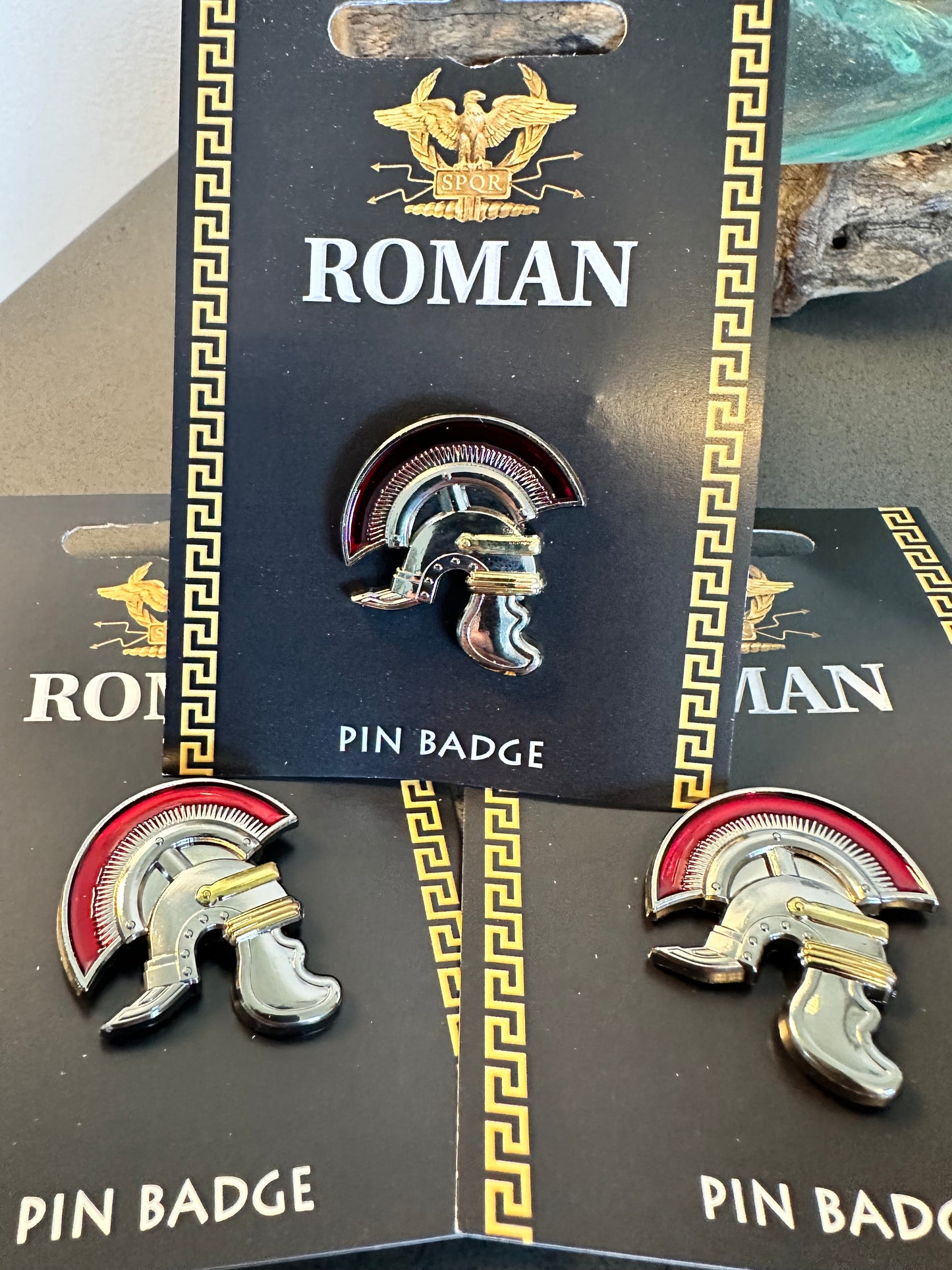 Roman Enamelled Centurion Helmet Pin Badge