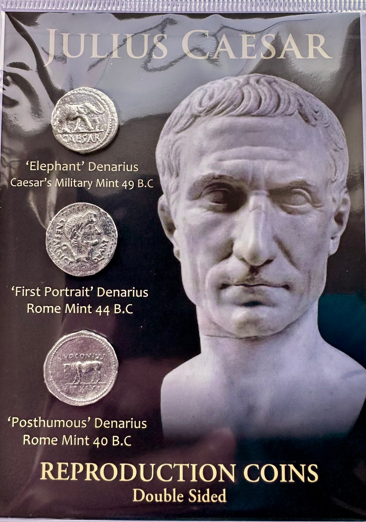 Julius Caesar Silver Denarius Reproduction Coin Set of 3 Coins