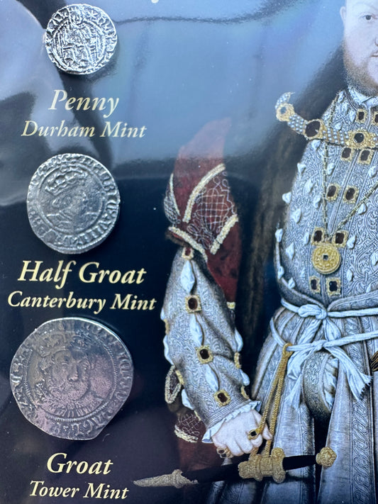 Henry VIII 3 Coin Set Silver Penny, Half Groat & Groat