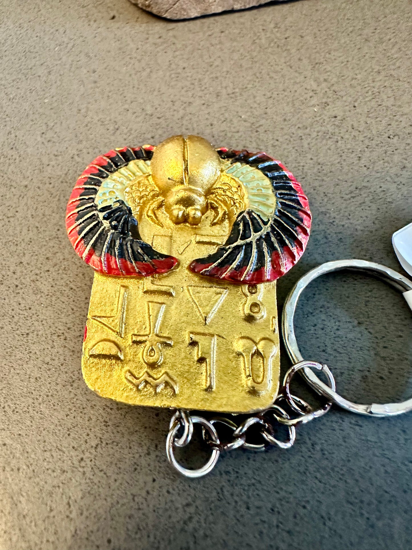 Egyptian Gold Keyring Scarab, Pyramid, Nerfertiti, Anubis