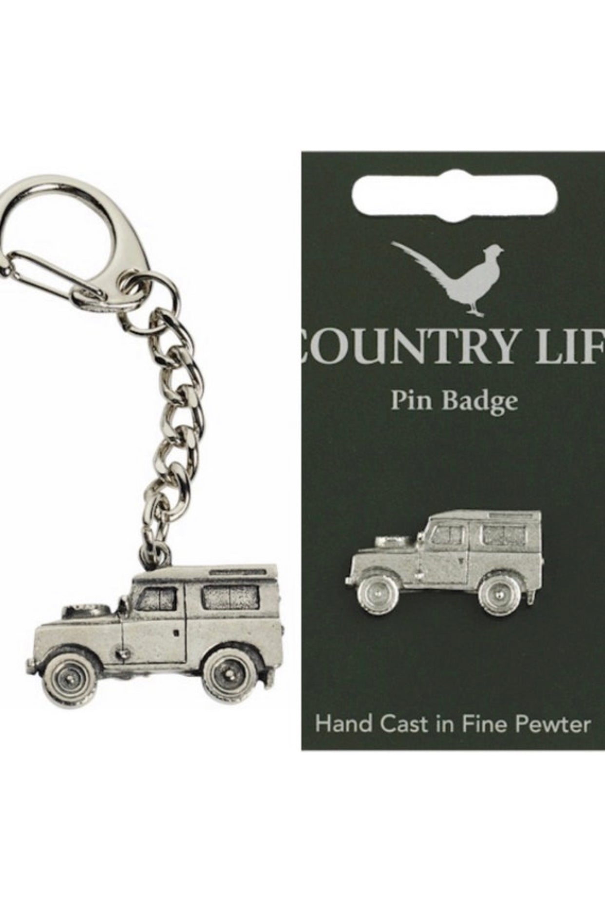 4x4 Land Rover Defender Pewter Keyring & Pin Badge