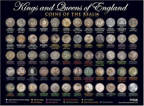 Kings & Queens of England Coins A3 Poster