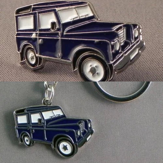 4X4 Land Rover Defender Pin Badge & Keyring Gift Set Green or Blue