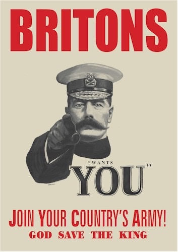 World War I Lord Kitchener Recruitment A3 Poster BRITONS WANT YOU