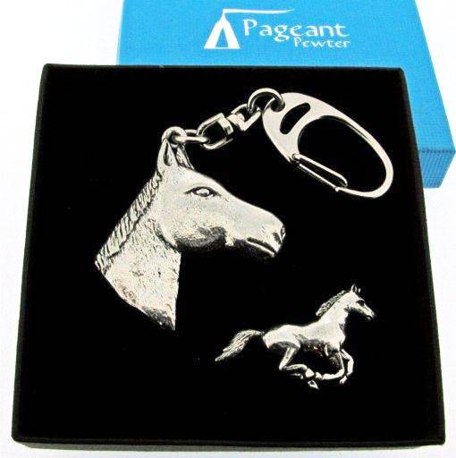 Horse Silver Pewter Keyring & Pin Badge Gift Set