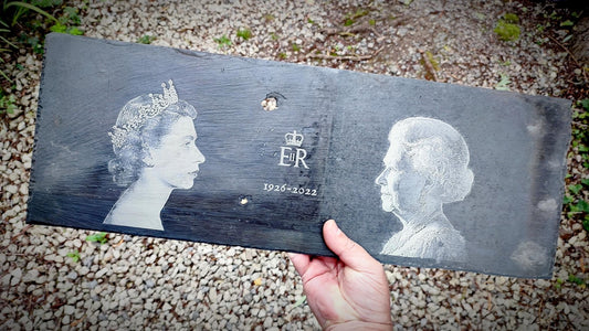 Queen Elizabeth II Celebration of Life Printed Welsh Slate 1926-2022 Art