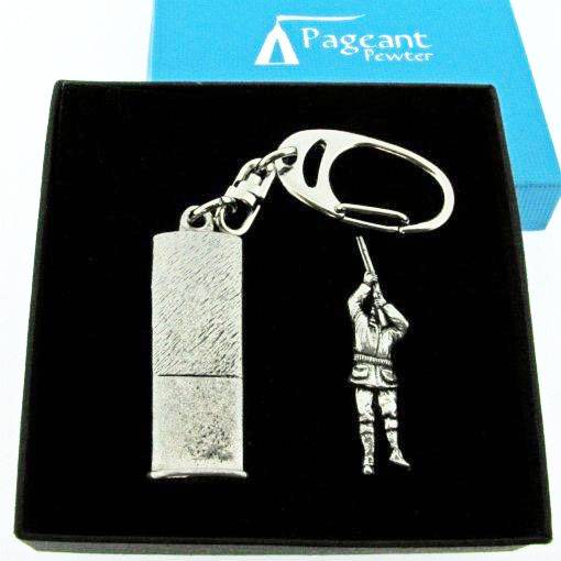 Shooter Game Keeper Silver Pewter Keyring & Pin Badge Gift Set