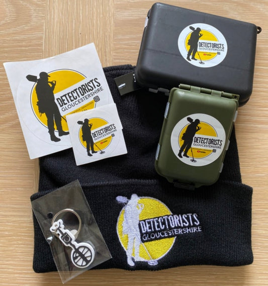 Metal Detecting Beanie, Finds Boxes, Metal Detector Keyring and Stickers bundle