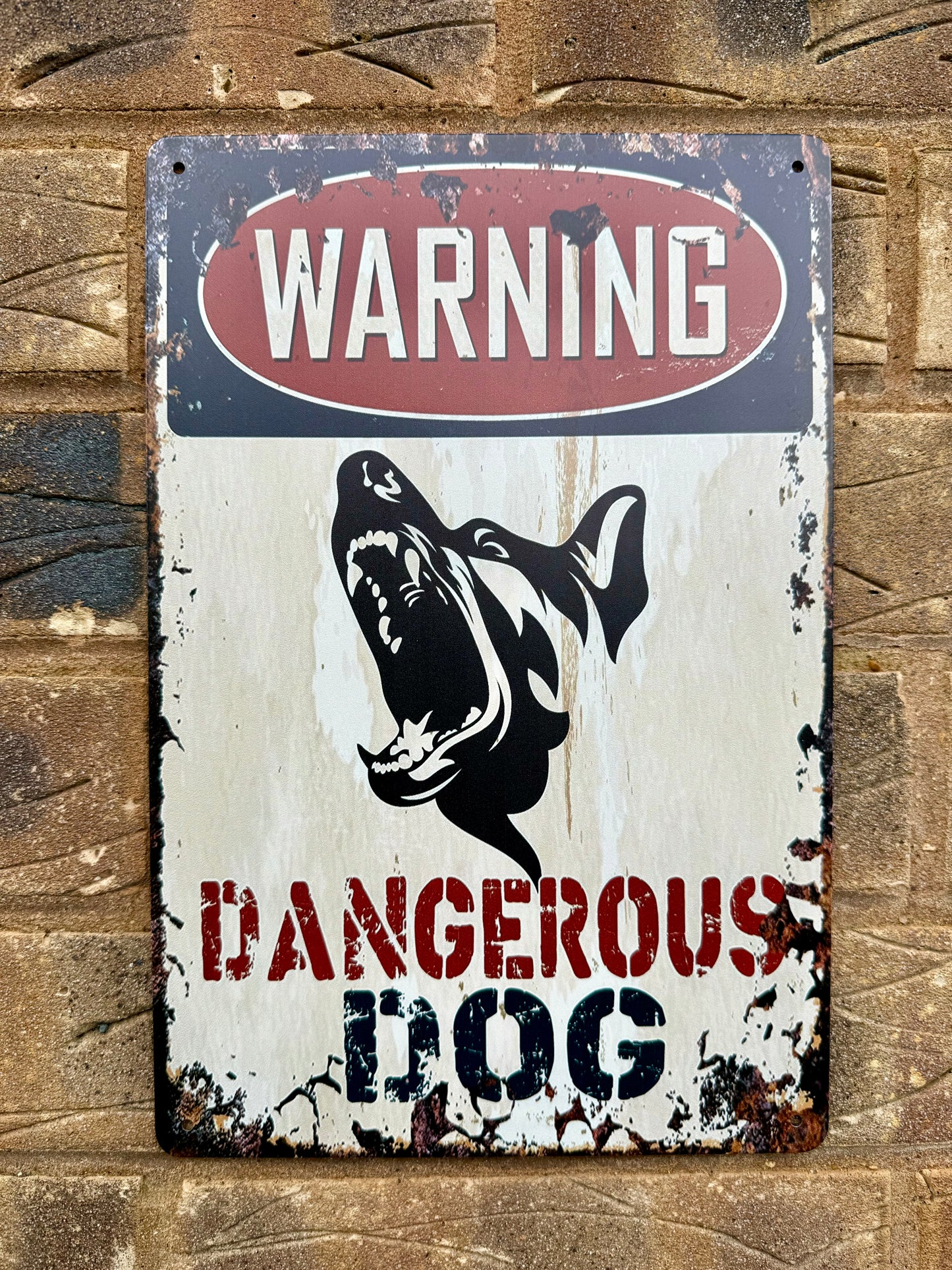 WARNING Dangerous Dog Wall Plaque Vintage Retro Man Cave Shed Garage Kitchen Rusty Sign SIZE LARGE 20x30cm