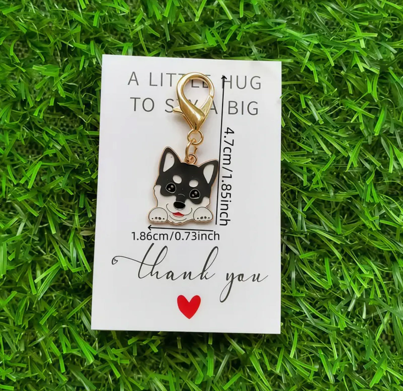 Cute Dog Thank You enamel Keyring Charm & Card Gift Set