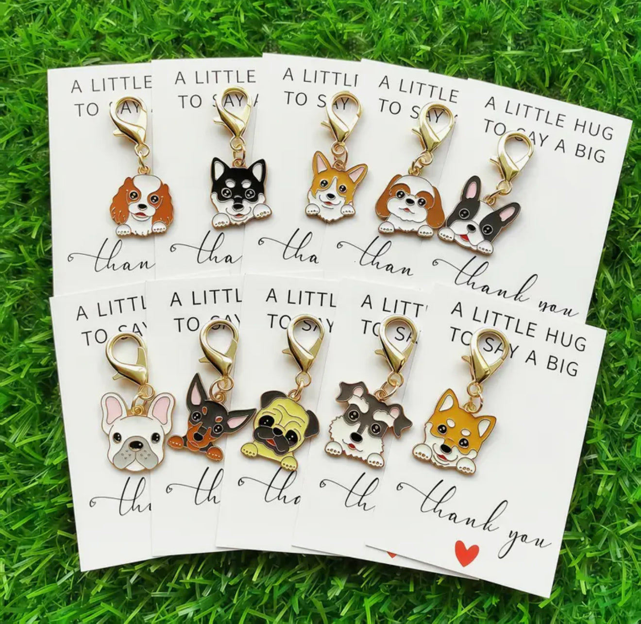 Cute Dog Thank You enamel Keyring Charm & Card Gift Set