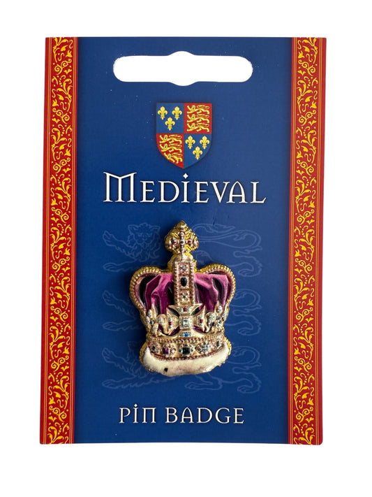 Medieval Crown Jewels Pin Badge on Display Card