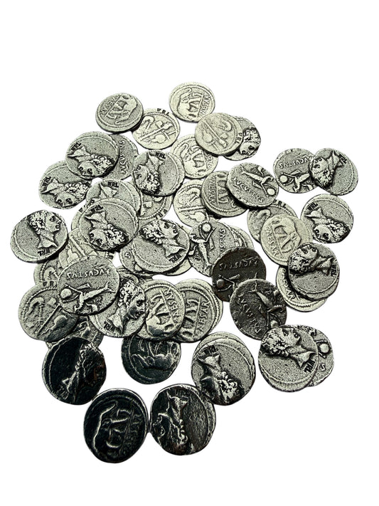 50 Silver Roman Emperor Coins - 25 Denarius Of Augustus & 25 Caesar In Gift Bag
