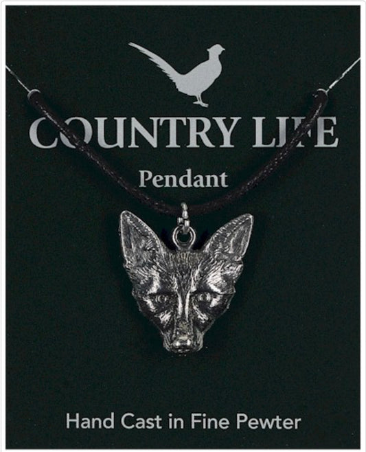 Fox Head Silver Pewter Pendant Necklace