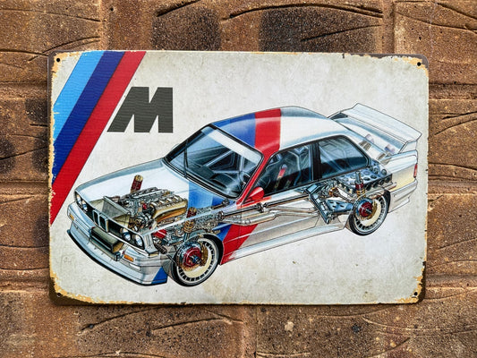 BMW M3 E30 Diagram Car Wall Plaque Vintage Retro Man Cave Shed Garage Rusty Sign Size LARGE 20x30cm