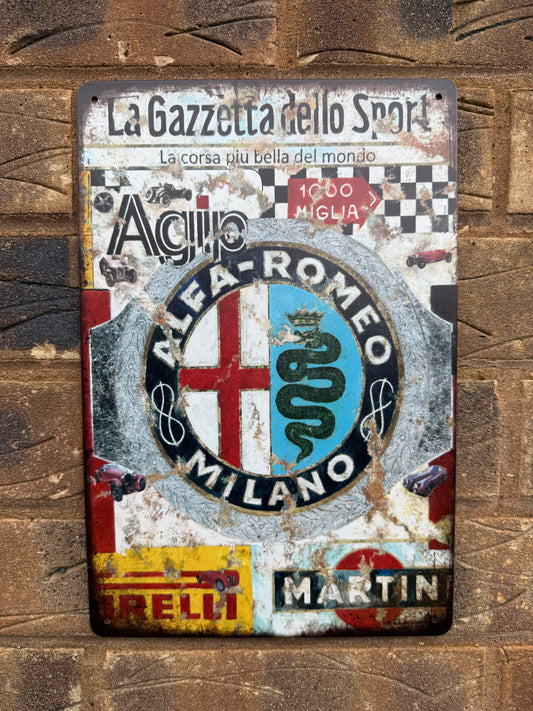 Alfa Romeo Sport Wall Plaque Vintage Retro Man Cave Shed Garage Rusty Sign Size LARGE 20x30cm
