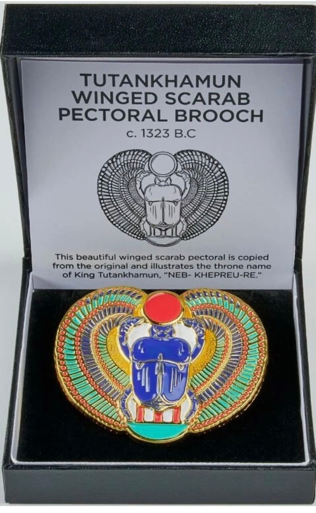 Tutankhamun Enamel Winged Scarab Pectoral  Brooch In Gift Box 65mm diameter