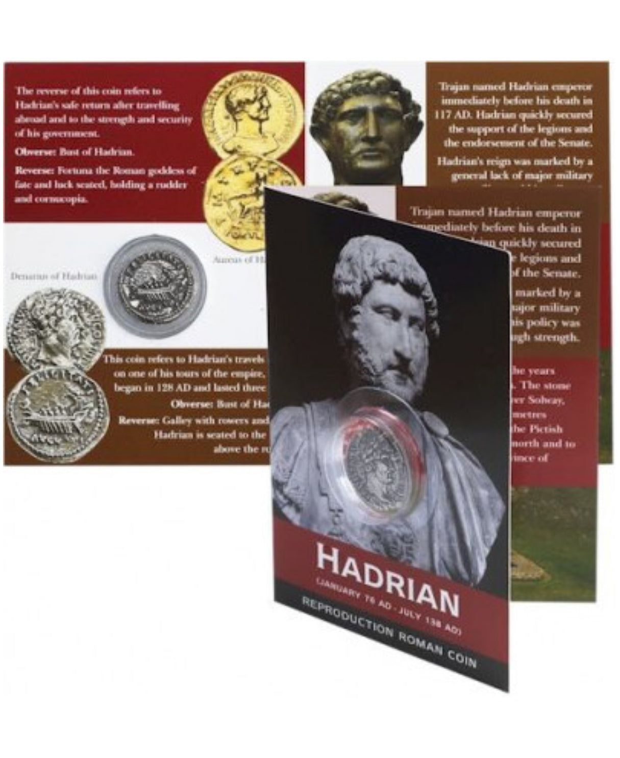 Roman Gold Aureus & Silver Denarius Coin Pack of CAESAR, CLAUDIUS & HADRIAN
