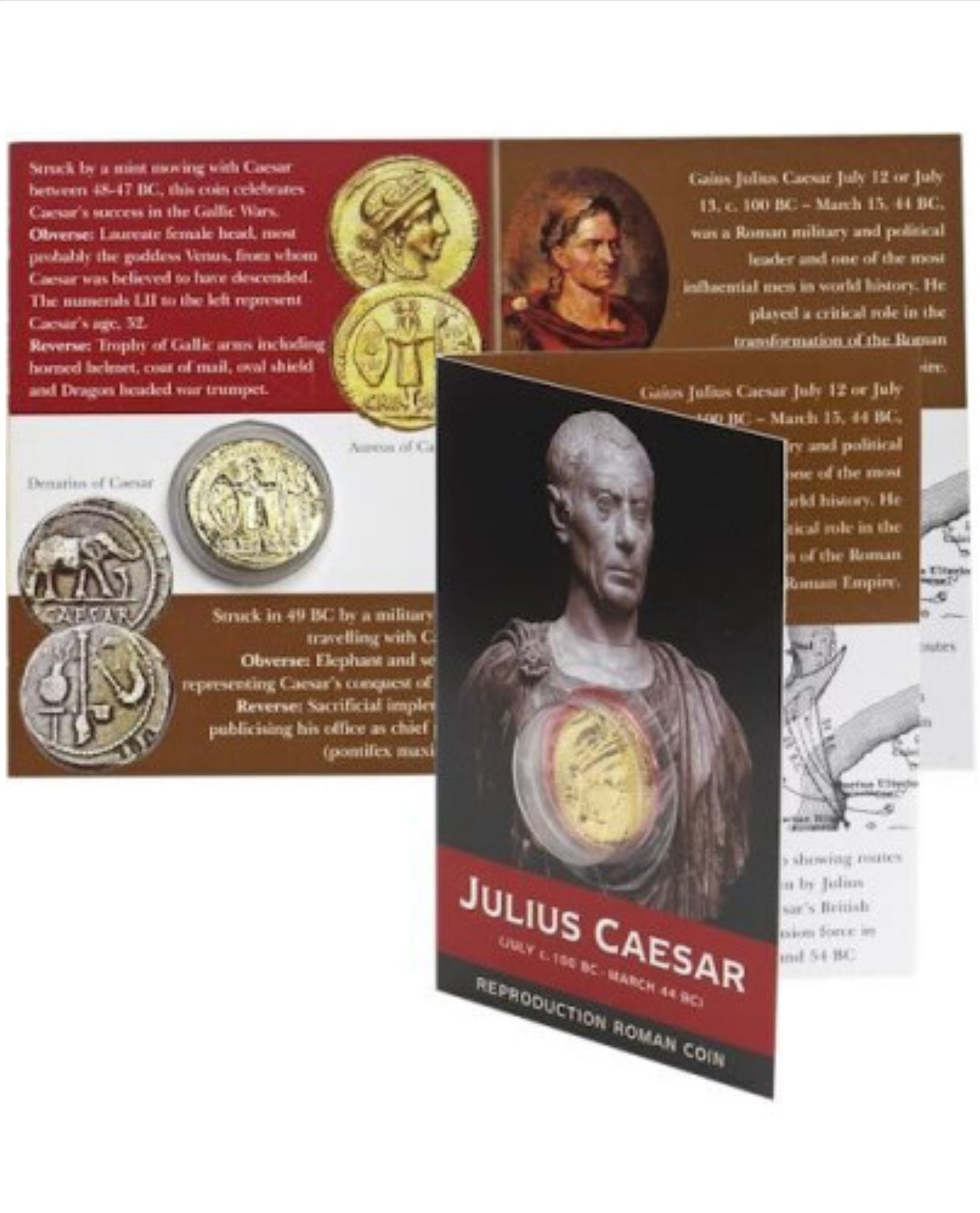 Roman Gold Aureus & Silver Denarius Coin Pack of CAESAR, CLAUDIUS & HADRIAN