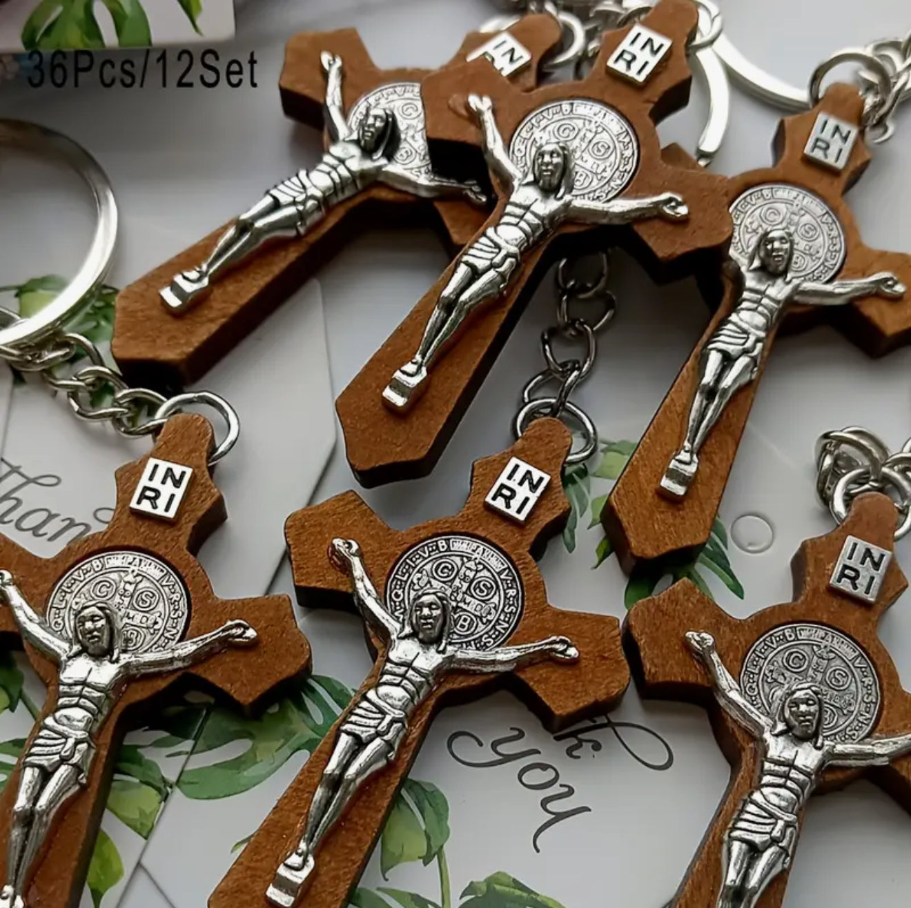 Crucifix Jesus Christ INRI Keyring with Thank You Card & Bag Gift Set Religious
