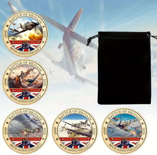 Battle Of Britain 80th Anniversary 5 Spitfire & Lancaster Battle Coin Set In Bag