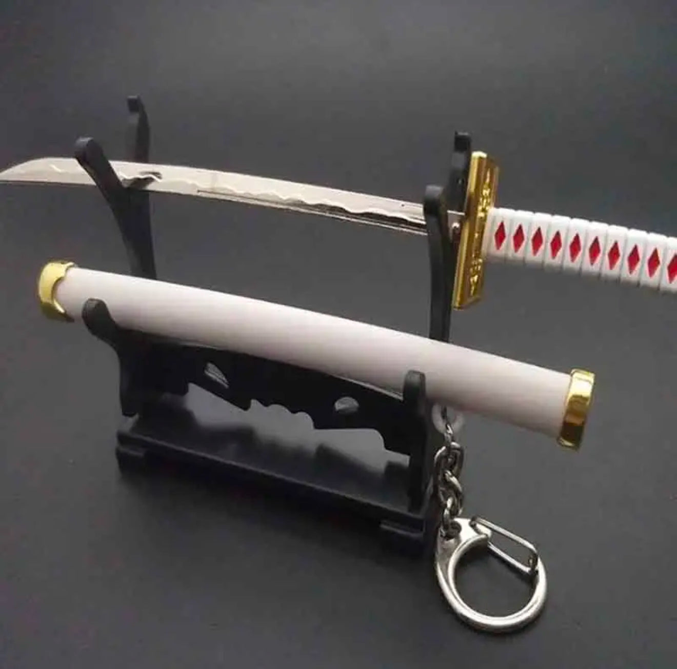 Samurai Sword Keyring with Sheath & Display Stand Letter Opener *VARIOUS COLOURS