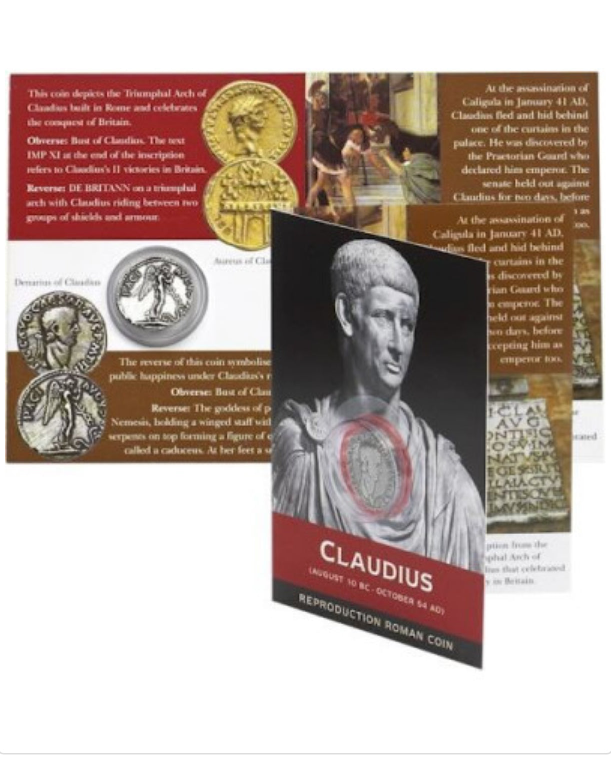 Roman Gold Aureus & Silver Denarius Coin Pack of CAESAR, CLAUDIUS & HADRIAN