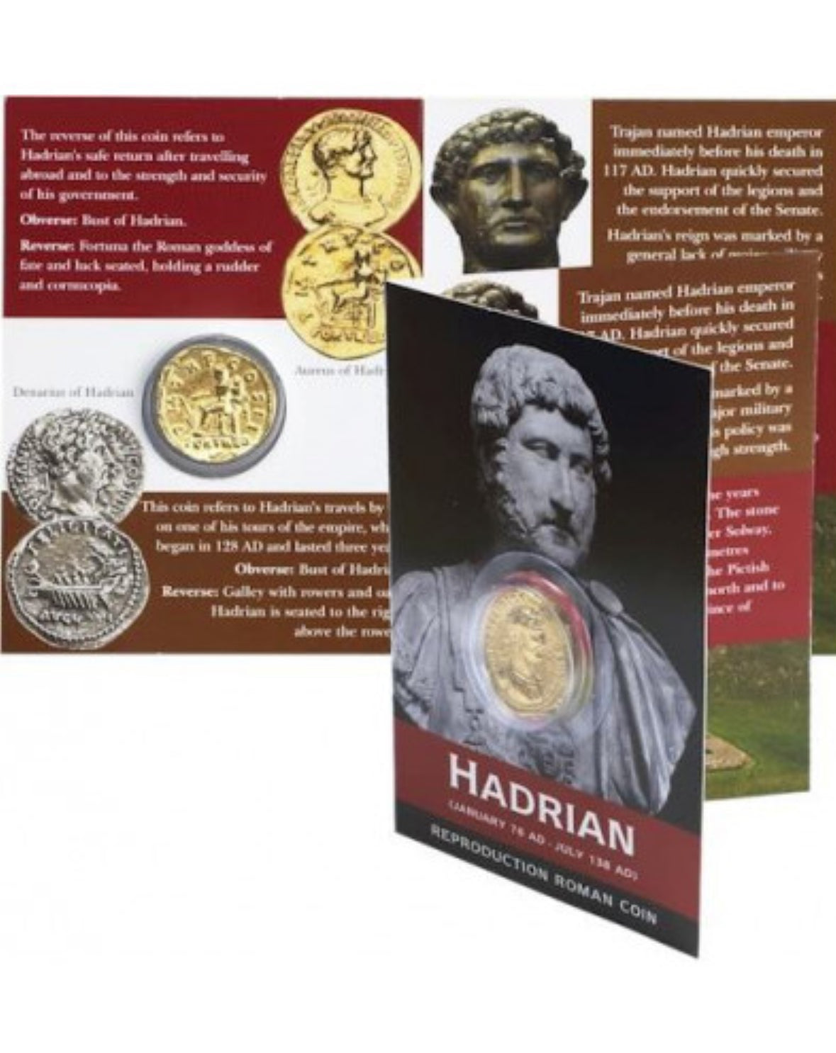 Roman Gold Aureus & Silver Denarius Coin Pack of CAESAR, CLAUDIUS & HADRIAN