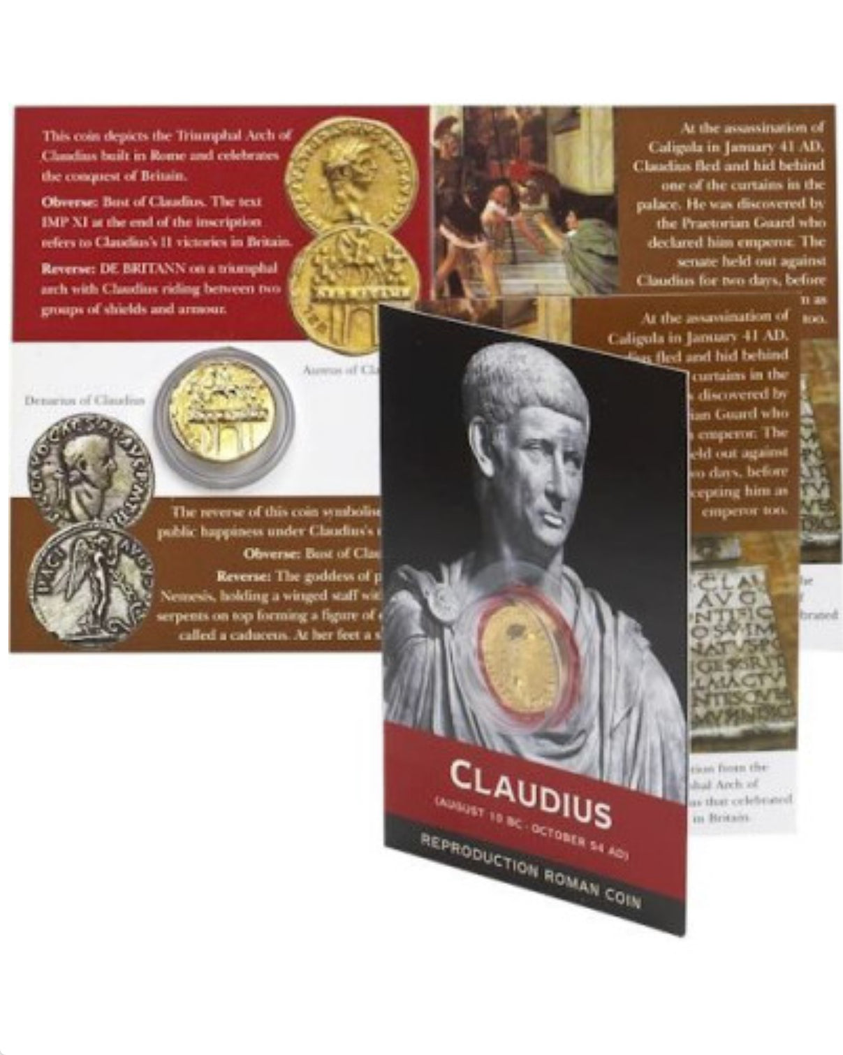 Roman Gold Aureus & Silver Denarius Coin Pack of CAESAR, CLAUDIUS & HADRIAN