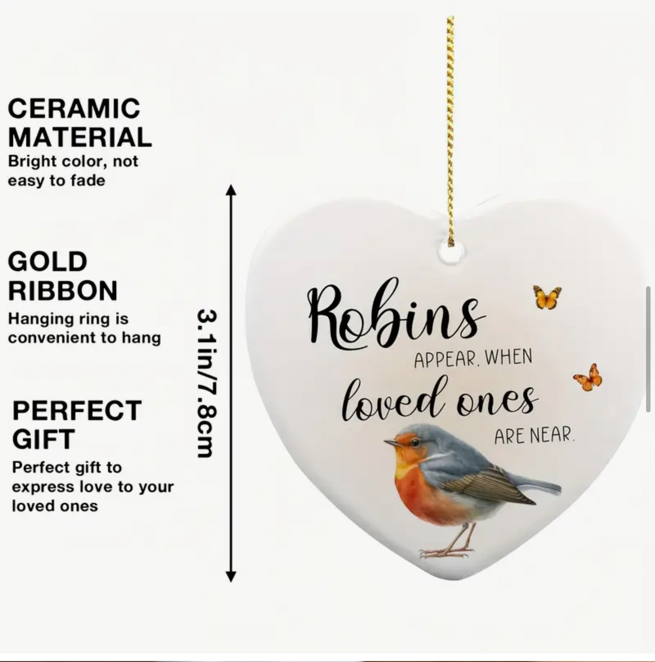 Robin Ceramic Plaque ‘Robins Appear Lost Loved Ones Are Near’ Bereavement Gift