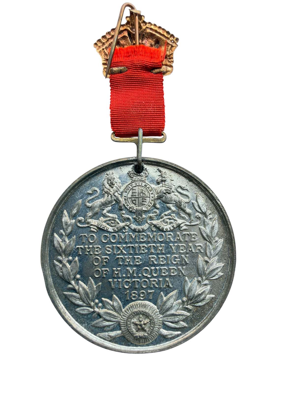 Queen Victoria 1897 Diamond Jubilee Commemorative Crown & Ribbon Suspension Medal