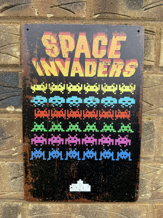 Space Invaders 1970’s Arcade Game Wall Plaque Vintage Retro Man Cave Shed Garage Rusty Sign SIZE LARGE 20x30cm