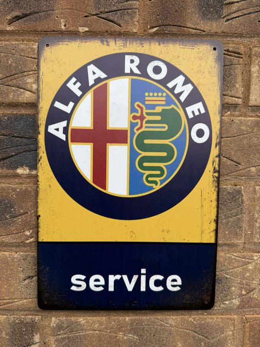 Alfa Romeo Service Advertising Wall Plaque Vintage Retro Man Cave Shed Garage Rusty Sign Size LARGE 20x30cm